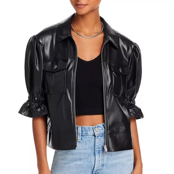Like-New Cinq à Sept Women’s Faux Leather Puff Sleeve Jacket Size S in Black - Picture 7 of 8